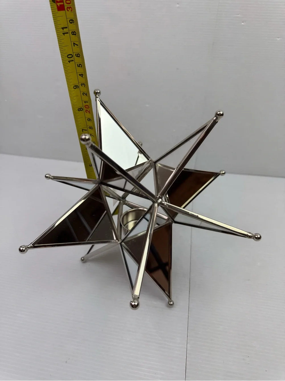 VTG Silver Mirrored Metal Star Tealight Candle Holder Geometric 3D Table Center